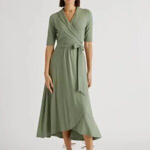 Quince Womens Tencel Jersey Midi Wrap Dress Sage Green Large
